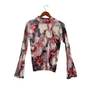 Pilcro Velvet Floral Mock Neck Top Sz M Plisse Flared Sleeve Boho Chic Whimigoth